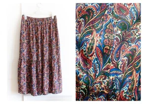 100% Viscose Paisley Maxi Skirt Long Boho Womens Lined Size M L Elastic Waist - Bild 1 von 9
