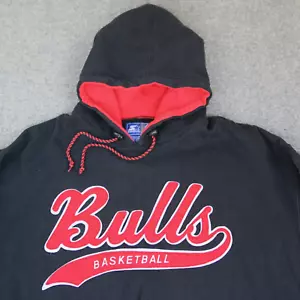 VTG Starter Chicago Bulls Hoodie Mens XL Black FELT SCRIPT NBA Team Sweatshirt - Picture 1 of 24