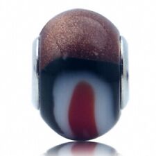 Brown, White & Red Murano Glass 925 Sterling Silver European Charm Bead