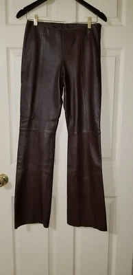 Caché Women Chocolate Brown Soft Lamb Leather Boot Cut Pants Side Zip Lined Sz.4 - Image 1 of 4