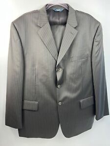 Pronto Uomo Mens Suit Size 46S Pants 40S 100% Wool Premium Pin Stripe Dark Brown