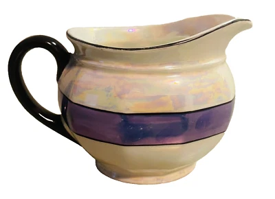 Crema Lustreware Vintage Azul Blanco Negro - Hecha en Checoslovaquia Foto 1 de 4