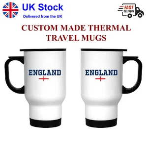 ENGLAND PRINT TRAVEL MUG PREMIUM STAINLESS STEEL INSULATED TEA COFFEE - Picture 1 of 3