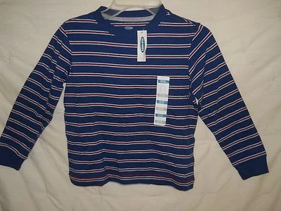 Old Navy Shirt Boys 4 5 Tee Navy Blue Red White Striped Long Sleeve Cotton  - Image 1 of 3