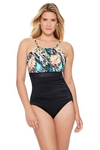$99 NWT SWIM SOLUTIONS 10 Swimsuit High-Neck 1 PC Tummy Control Mastectomy - Picture 1 of 7