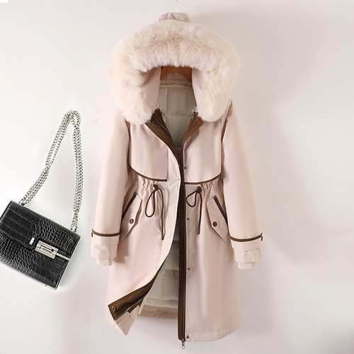 OFF WHITE Parka donna invernale piumino cotone giacca spessa pelliccia sintetica di volpe con cappuccio cotone cappotti