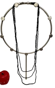 Glass Bead Thin Long Necklace Plain Black Ghost Torsade Generic - Picture 1 of 1