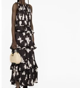NEW $ 1295 Ulla Johnson Serafina Noir Blur 100% Silk Tiered Gown Size US 2/UK 6 - Picture 1 of 8