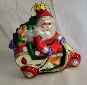 Santa on a Trike Bike Scooter Blown Glass Christmas Ornament EXC Condition! 5" - Picture 1 of 8