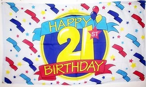 GLÜCKLICHER 21. GEBURTSTAG FLAGGE 5X3 FUSS TWENTY ONE 21 Party Feier Coming of Age - Bild 1 von 1
