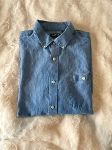 Camicia Orvis donna XL blu chiaro manica lunga bottoni 55% lino con taschino - Foto 1 di 10