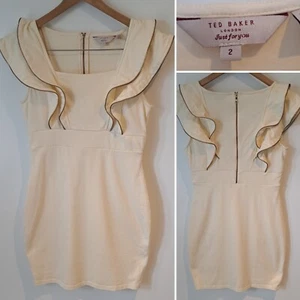 Ted Baker Ivory Cream Bodycon Dress Ruffle Zip Sleeveless Size 2 UK Size 10 - Picture 1 of 6
