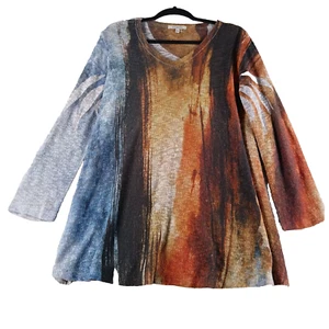 Jess & Jane Sweater Women's 1X Abstract Blue Orange Flowy Loosely Knitted USA - Picture 1 of 9