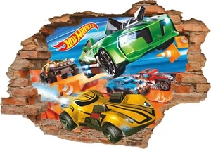 Hot Wheels Toys Cars Kids Boys 3d Smashed Wall View Sticker Poster Mural Z 6-78 - Picture 1 of 1