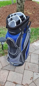 golf cart bag MAXFLI black blue 14 div shoulder strap rain cover cooler... - Picture 1 of 11