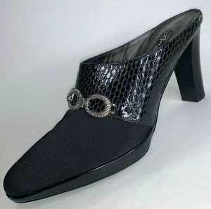 BRIGHTON Women 7.5 N SINGER Black Mule Bootie Pump Slide Heel Python EUC $240 - Picture 1 of 12
