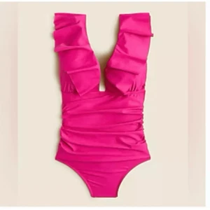 J.Crew Women's One Piece Swimsuit Size 20 Pink Ruffle Ruched Backless NWT - Picture 1 of 9
