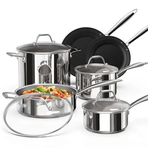 Juego de ollas y sartenes de acero inoxidable Ciwete Juego de utensilios de cocina de 10 piezas con N... - Imagen 1 de 7