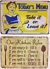 TWO 8x12 TIN SIGNS Funny kitchen rules dinner cooking meals family mom mother