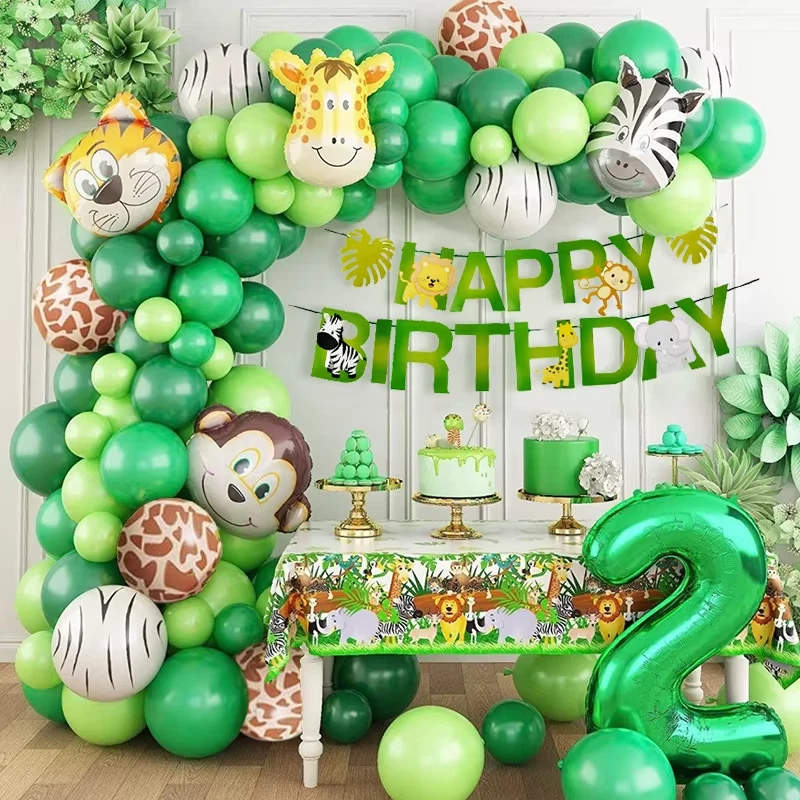 1 2 3 Year Old Kids Birthday Balloon Garland Arch Kit Animal Palm Leaves Birthda - Imagem 1 de 4