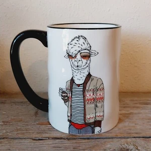 SIGNATURE HOUSEWARES Hipster Lama mit Rückenlehne 17,5 Unzen Becher weiß schwarzer Griff - Bild 1 von 2