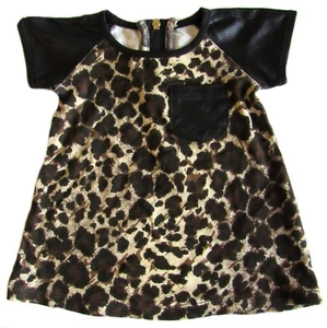 New Koala Kik Girls Cheetah Tan Brown Black 18 months Dress Shirt Faux Leather - Picture 1 of 2