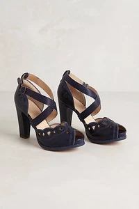 NEW Sz 9 Anthropologie Marlene Peep-Toes By Timberland, Heels Platforms Blue - Picture 1 of 3