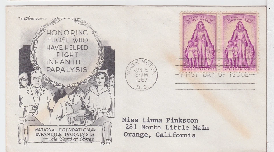 TurtlesTradingPost -  Fight Infantile Paralysis #1087- 1957 Aristocrats FDC Pair - Image 1 of 1