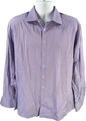 Thomas Pink Men’s Blue/Red Striped Slim Fit Button Up Dress Shirt - 17.5 - Image 1 of 4