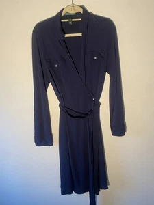 Lauren Ralph Lauren Damen Hemdblusenkleid dunkelmarine Wickeloptik Gr. L Langarm Midi - Bild 1 von 10