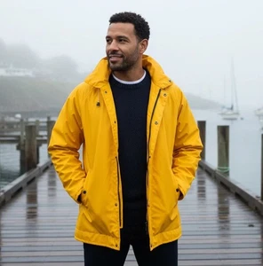 Vintage Lands End Raincoat Yacht Cold Weather Yellow Jacket Made In USA Mens XL - Picture 1 of 7