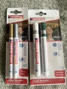 Edding chalk markers - white, green, gold and silver. NEW - Picture 1 of 4
