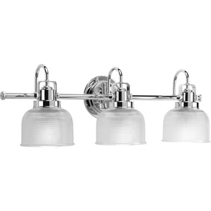 Polished Chrome Vintage Bath Vanity Light with Double Prismatic Glass Shades - Picture 1 of 17