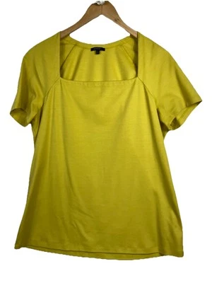 Lafayette 148 NY Top Large Yellow Cotton Stretch Square Neck Minimalist Chic - Image 1 of 4