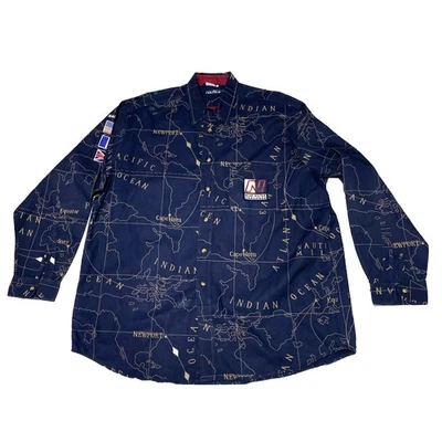 VTG AOP Nautica Blue Water Challenge Ocean Map Shirt Mens XL Embroidered Casual - Image 1 of 4