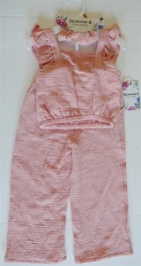 Neu mit Etikett Bearpaw 3-teiliges Set pfirsichfarben bauchfreies Oberteil + Hose + Scrunchie Mädchen 2T Rüschen Stickerei - Bild 1 von 9