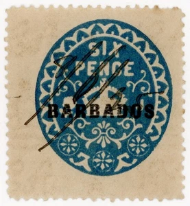 (I.B) Barbados Revenue : Duty Stamp 6d (die J) - Picture 1 of 1