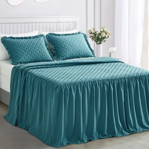 Ruffle Skirt Bedspread Queen Size - 30" Long Drop, Shabby Chic Style, Lightwe... - Picture 1 of 8
