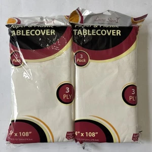 Laura Stein, Paper & Plastic Table Cover, 3 Ply, 54" x 108", White, 6 Pack - Picture 1 of 4