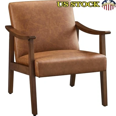 Silla Mid-Century Accent imitación cuero cojín respaldo piernas extendidas cómoda nueva Foto 1 de 4