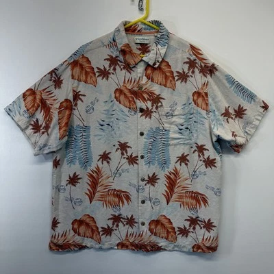 Camisa Caribeña Para Hombre 2XL Azul Seda Marrón Hawaiana Aloha Hoja de Palma Abotonada Foto 1 de 4