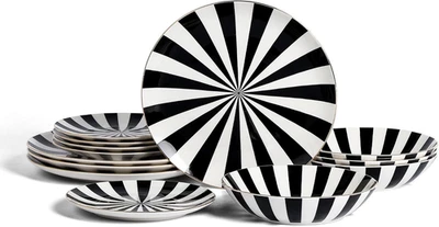 Christian Siriano Empire Porcelain Dinnerware, 12-Piece Plates and Bowls Set, Bl