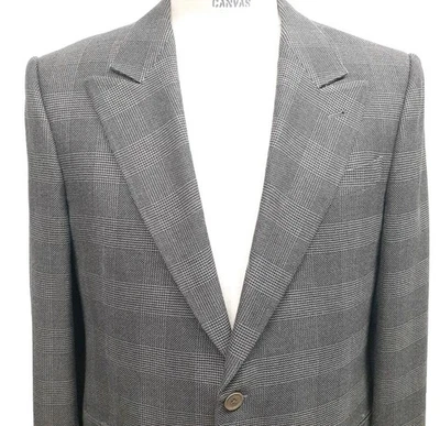 Armani Collezioni US 42 44 R Glen Plaid Silk Wool Blazer Sport Jacket Peak Lapel - Image 1 of 4
