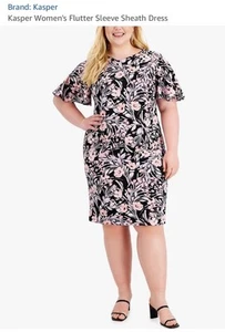 Kasper Übergröße 24 rosa Blumen Flatterärmel Etuikleid knielang Brustumfang 54 Zoll - Bild 1 von 10