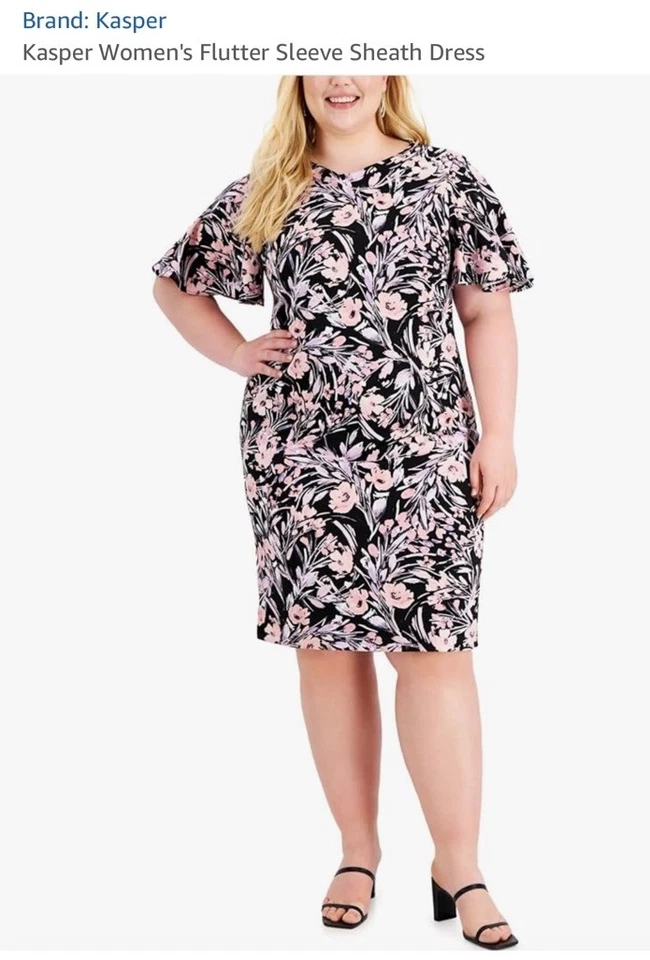 Vestido Vaina KASPER Talla Grande 24 Rosa Floral Manga Acampanada Hasta la Rodilla Busto 54" Foto 1 de 4