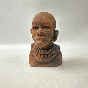 Ton Büste Kopf Vintage detailliert winzig 3" kleine Skulptur unsigniert - Bild 1 von 8