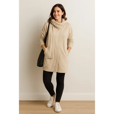 Soft Surroundings Go Lively Travel Wrap Jacket Buff Beige NWT M 10 French Terry - Image 1 of 4
