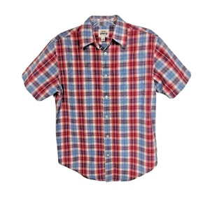 Camisa para hombre Levi's Strauss Co. pequeña manga corta a cuadros con botones azul rojo - Imagen 1 de 8