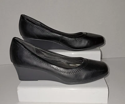 Zapatos de salón Life Stride Groovy de cuero negro con tacón de cuña para mujer EE. UU. 6M B#22 Foto 1 de 4