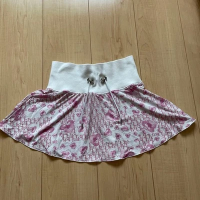 Christian Dior Skirt 6A Flower Pattern White Pink Drawstring Design - Image 1 of 4